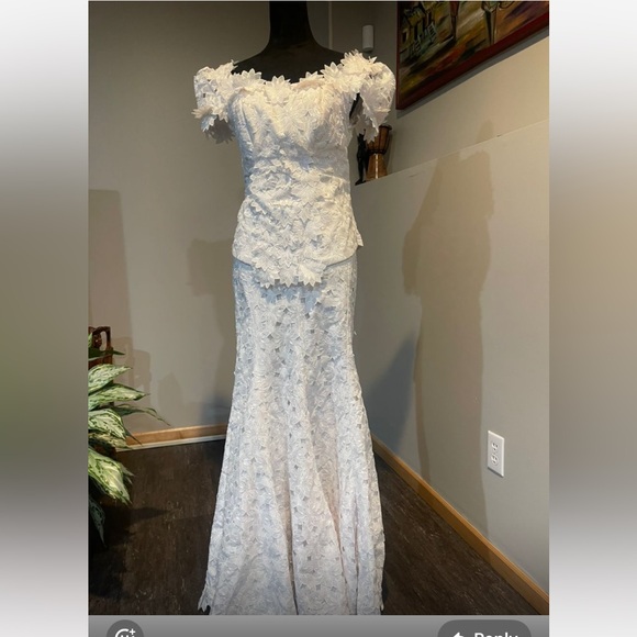 Elegant White Lace Skirt SetG4 0226